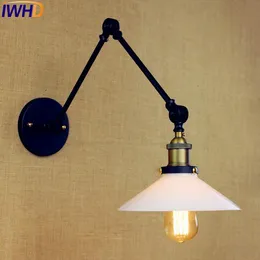 Luzes de parede vintage industrial de vidro branco Luzes de parede de wandlamp swing de braço longo luminária de lâmpada de lâmpada LED da luz Apliques Murale