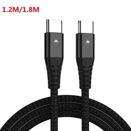 PD USB C till Type-C-kablar 60W QC4.0 Snabbladdningsdatakabel för Xiaomi 11 12 Pro S10 LED-ljus USB-C-kabel USBC-sladd