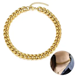 10mm 11mm Big Chunky Curb Wheat Chain Choker Statement Necklace Gold Stainless Steel Collar Women Girl Fashion Jewelry DN177