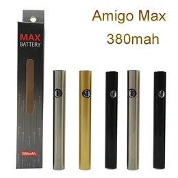 Amigo Max BatteriesボタンVape Pen 380mAh可変電圧充電式予熱USBケーブルEタバコLiberty V9厚油カートリッジ510スレッドバッテリー