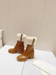 Fashionable winter women's low heel rain boots wool design warm and beautiful side zipper size 35-40