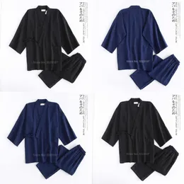 Mężczyzna Kimono Piżama Zestaw Dla Samurai Mężczyzna Bawełna Tradycyjny Japoński Top Spodnie Casual Oddychający Yukata Sleepwear Ubrania 211019