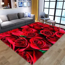 3D Rose Flower Living Room Bedroom Dining Carpet Anti-slip Red Carpet Doorway Mat Rugs Art Rubber Backing Floor Mats Rectangle Indoor Rug Floor Mat Home Decoration