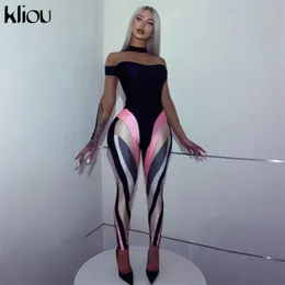 Kliou Color Blocking Women Leggings High Waist Stretchy Skinny Striped Fitness Pants Match Streetwear Slim Clothing 211215