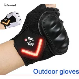 Utomhusskivor med intelligent LED-sväng Signalvarningsljus Unisex Motorcykelcykel Cyklingshandske Outfit Tactical Gloves H1022