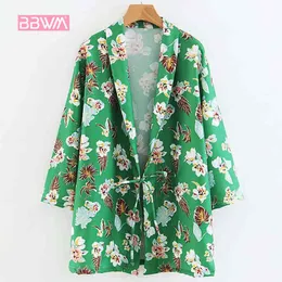 Mulheres verão mulheres temperamento selvagem flor impressão pijamas modelos quimono jaqueta 210507