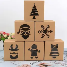 Present Wrap 10st Christmas Kraft Paper Cookie Boxes Candy Box Väskor Matförpackning Party Kids Year Navidad 2022Gift