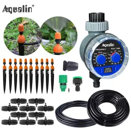 Micro Drip Plant Watering Kit DIY Garden Irrigation Mist Cooling System with Adjustable Nozzles and Water Timer Package 210610