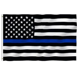 90 * 150cm Blueline USA Polis flaggor 3x5 fot tunn blå linje USA flagga svart, vit och blå amerikan flagga med mässing