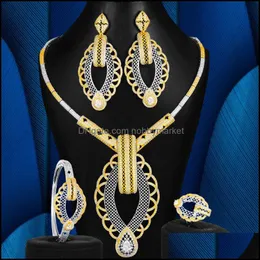 Earrings & Necklace Jewelry Sets Blachette Luxury Party Bohemia Italy 4Pcs Nigerian Charms For Women Wedding Banquet Zircon African Bridal D
