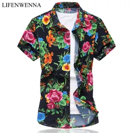 Fancy Short Sleeve Shirt Men Summer Fashion Casual Plus Size Mens Floral Shirts High Quality Flower Shirts Mens Social 6XL 210528