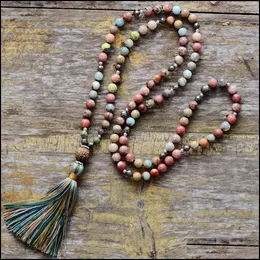 Wisiorek Naszyjniki Wisiorki Biżuteria Vintage Naszyjnik 8mm Kamienie Naturalne Piryt Colorf Tassel Women Lariat Yoga Drop 210323 Drop Dostawa 20