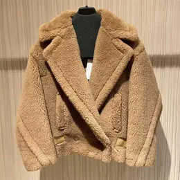 Winter Fur Coat Real Wool Alpaca Teddy Bear Coat Kvinnor Tjock Fur Jacka Kort Ytterkläder Lady Streetwear S3595 211228