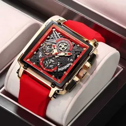 Lige男性は男性日付スポーツ中空時計男性モントトルHomme 210527のためのトップブランドの贅沢な防水クォーツスクエア腕時計の腕時計