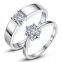 Dropship 호의 J152 S925 스털링 실버 커플 반지 다이아몬드 패션 간단한 지르콘 쌍 반지 보석 발렌타인 선물