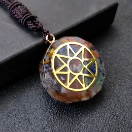 Pleciony Chakra Reiki Crystals Healing Stone Wisiorek Naszyjnik Siedem Chakras Symbole Energia Równoważenie Polerowane Kamienie Naturalne Dekoracja Biżuteria