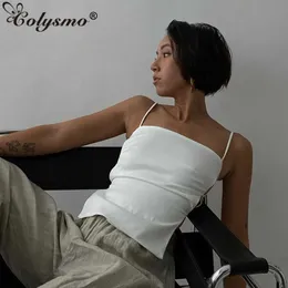 Colysmo Ausschnitt Weiß Top Unsichtbarer Reißverschluss Einfarbig Slim Fit Rückenfrei Schößchen Frauen Sexy Party Club Outfits Mode Cami 210527