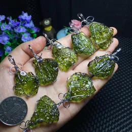 Green Crystal Moldavite Lucky Jewelry Stone Pendant Chains Collar Necklace For Women Men Friends Gift Kpop Goth Vintage