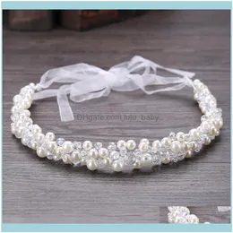 Headbands Jewelrycrystal Beads Ribbon Bridal Hairbands Women Pearl Bands Rhinestone Beaded Piece Wedding Head Chain Hair Jewelry Drop Delive