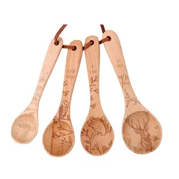 Spoons 4Pcs/Set Wooden Beech Coffee Spoon Measuring Set Baking Utensils Soup Seasoning Kitchen Tools