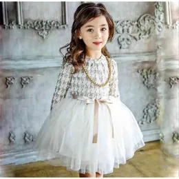 春のファッションキッズガール格子縞のチュールドレス赤ちゃん長袖チェックドレス子供韓国のブティックヴェスティド210529