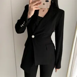 Alta calidad coreana Oficina dama trabajo Blazers abrigo mujer otoño moda negocios volantes manga larga casual traje prendas de vestir exteriores 210514