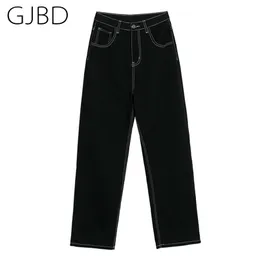 Baggy wysoki talia dżinsowa spodnia sprężyna casual streetwear czarno-biały moda femme szerokie spodnie nóg proste damskie dżinsy 210809