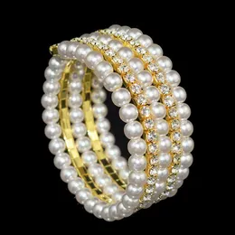 Elegant Crystal Pearl Multi-Layer Bangles För Kvinnor Rhinestone Armband Imitation Pearl Gold Silver Plated Bracelet Present Q0719