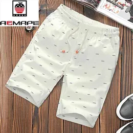 AEMAPE Marke elastische Taille Kordelzug Baumwolle Shorts Verkauf Männer Sommer Kalb-Länge Design Fisch Knochen Druck männlich 210712