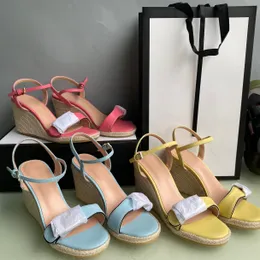 European summer retro slope heel water platform women's sandals made of cowhide classic luxury beach party size 35-41