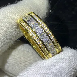 Choucong Märke Unika Vigselringar Lyxiga Smycken 925 Sterling Silver 18K Guldfyllning Princess Cut Vit Topaz CZ Diamond Party Förlovningsband Ring För Män Present