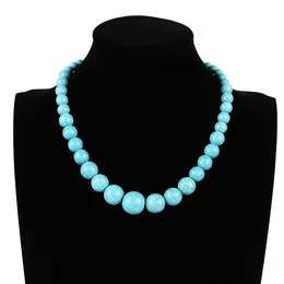 Ethnische Mode-Halskette, türkisfarbene, kurze, runde Perlen-Halskette für Damen