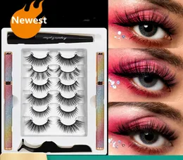 Makeup 3D Mink 6 Pairs Mix Styles Invisible Magnet False Eyelashes with Tools Liquid Eyeliner/Eyelash Tweezers Self-adhesive Eyeliners Remover wapes Full Kit