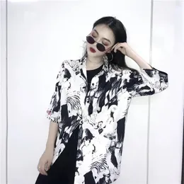 Wiosna Harajuku Overisze Kobiety Bluzka Pół Rękaw Atrament Malarstwo Drukowanie Luźne Koszule Damskie Hip Hop Y2K Kobieta Odzież 210521