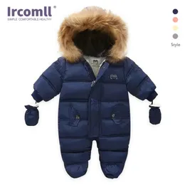 Ircomll född baby vinterkläder toddle jumpsuit hooded inuti fleece tjej pojke höst overalls barn ytterkläder 211229