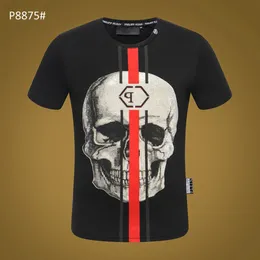 Phillip Plain T 셔츠 PP Mens 디자이너 Tshirts 브랜드 의류 남성용 라인 석 그래픽 티셔츠 해골 인쇄 블링 스톤 클래식 고품질 힙합 캐주얼 P8875