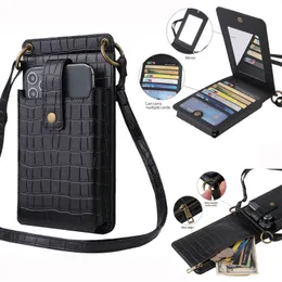 Universal Crocodile Credit Card Money Pocket Change Wallet Cases Zipper Handbag Pouch Ladies Cosmetic Mirror Crossbody Vertical For iPhone Samsung Huawei MOTO LG