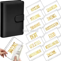 A6 PU Leather Binder Budget Cash Envelope Organizer Personal Wallet ,12 Binder Pockets Zipper Folders for Planner Saving Money EE