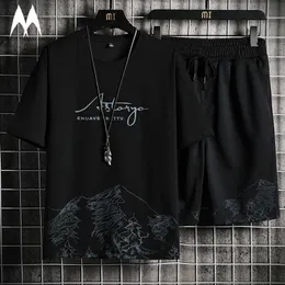 Harajuku Männer Kurzarm T-shirt Sommer Druck Set Straße Hip Hop Sport Shorts Sets Herren Neue Casual Atmungsaktive Trainingsanzug männer X0610