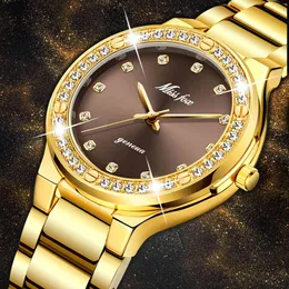 Missfox Elegancka kobieta Luksusowa marka Kobieta Wristwatch Japonia Movt 30m Wodoodporna Złote Drogi Analogowy Genewa Kwarcowy Zegarek