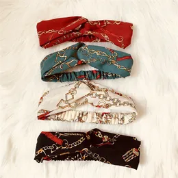 New Designer Cross Headband For Women Fashion Elastic Chain Printed Chiffon Hair Bands Girl Turban Head Wraps Gifts