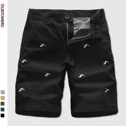 GustOmerD 2020 Summer Men's Shorts Loose Casual Pants Embroidery 100% Cotton Straight Shorts Men X0601