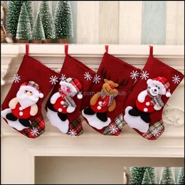 Festlig festtillbehör Hem GardenKristmas Strumpor Träd prydnad Santa Claus Elk Plaid Christmas Stocking Candy Socks Bags Xmas Decora