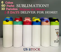 Us warehouse 12oz Sublimation tumblers STRAIGHT Sippy cups Stainnless Steel Baby Bottles Double Wall Vacuum Feeding Nursing Bottle Z11