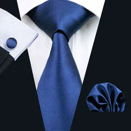 Fast Shipping Mens Blue Tie Set Hanky Cufflinks Solid Color Jacquard Business Formal Work Necktie Set Mens Fashion Accessories N-0326