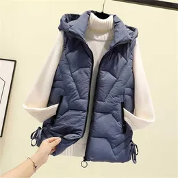 Women Haze blue Sleeveless Vest Winter Warm Plus Size 4XL Down Cotton Padded Female Veats Collar Waistcoat 211123