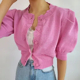 Vintage Lucyever Knitted Blue Cropped Cardigan With Button