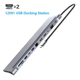 USB-typ C Navadapter Laptop Dockningsstation MST Monitor Dual HDL VGA RJ45 SD TF för MacBoeKL delle Xpse HP Lenovol ThinkPadl