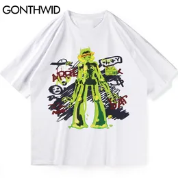 Gonthwid Tshirts Graffiti İskelet Kafatası Tees Gömlek Streetwear Hip Hop Harajuku Rahat Pamuk Kısa Kollu T-Shirt Moda C0315 Tops