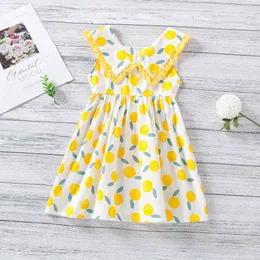 Ragazze vestono vestiti estivi per bambini Gilet con stampa di limone Principessa Baby Girl senza maniche risvolto carino per 1-5 anni 210515